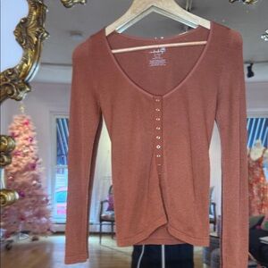 Intimately by Free People  Rust Button-Down henley style Womens Top sz xs/small